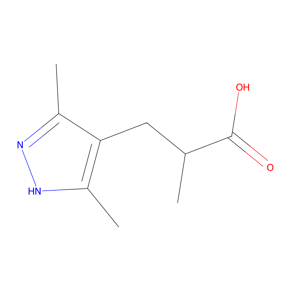 3-(3,5-dimethyl-1H-pyrazol-4-yl)-2-methylpropanoic acid molecular structure, CAS 1093430-18-2
