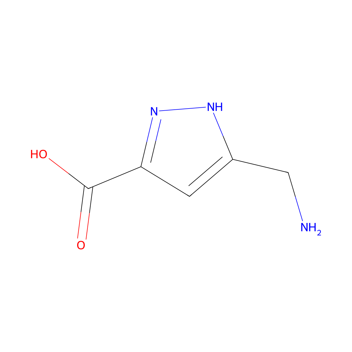 3-(aminomethyl)-1H-pyrazole-5-carboxylic acid molecular structure, CAS 1093436-85-1