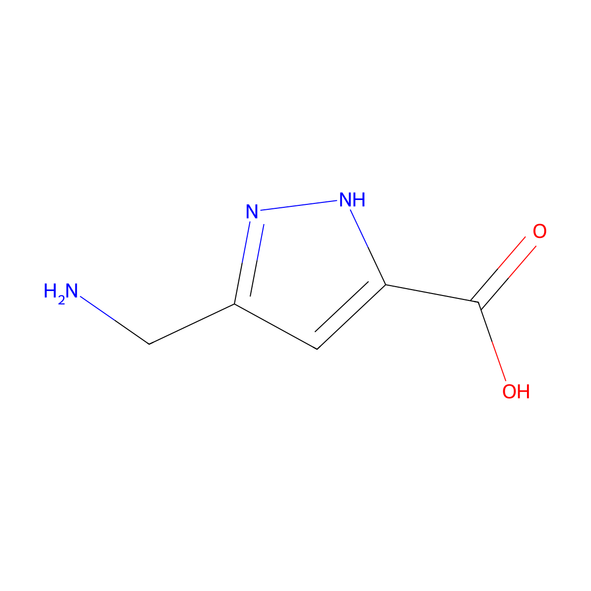 3-(aminomethyl)-1H-pyrazole-5-carboxylic acid molecular structure, CAS 1093436-85-1