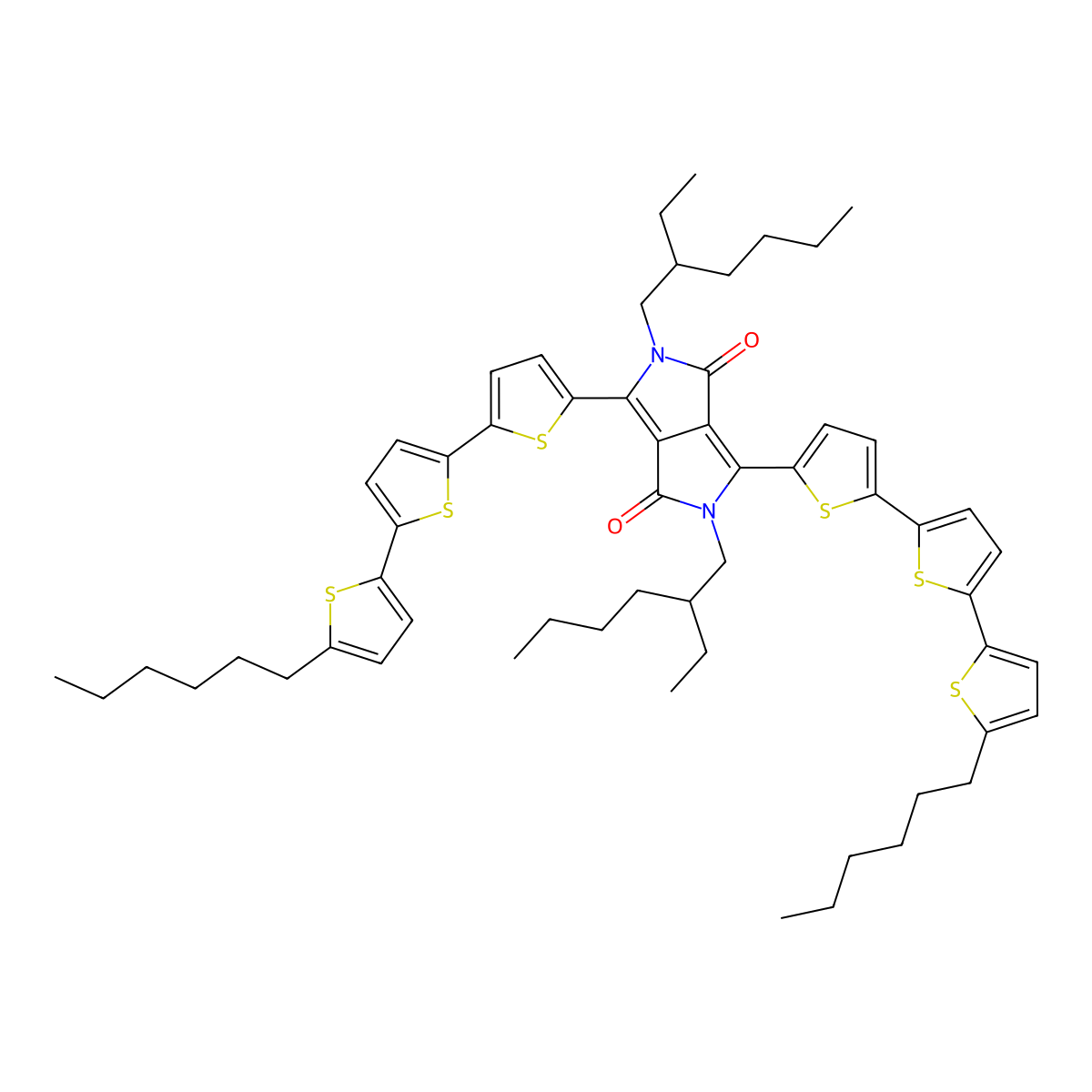 2,5-Di-(2-ethylhexyl)-3,6-bis-(5''-N-hexyl-[2,2',5',2'']cterthiophen-5-yl)-pyrrolo[3,4-c]pyrrole-1,4-dione molecular structure, CAS 1093468-95-1