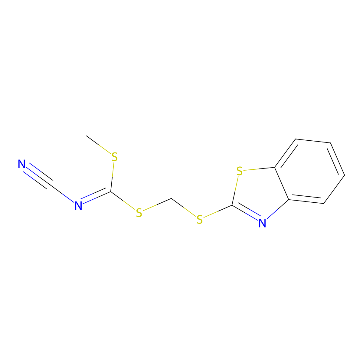 [1,3-Benzothiazol-2-ylsulfanylmethylsulfanyl(methylsulfanyl)methylidene]cyanamide molecular structure, CAS 109348-92-7