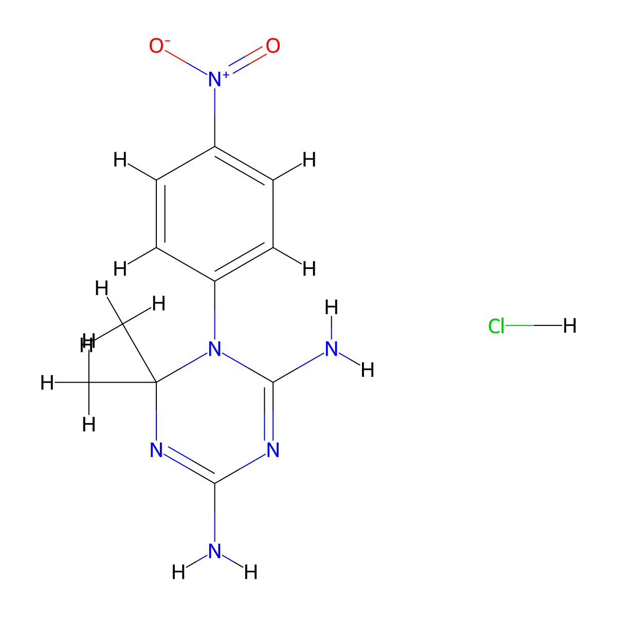 1,3,5-Triazine-2,4-diamine, 1,6-dihydro-6,6-dimethyl-1-(4-nitrophenyl)-, monohydrochloride molecular structure, CAS 109350-97-2