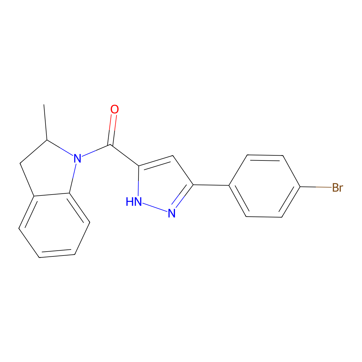 [5-(4-bromophenyl)-1H-pyrazol-3-yl](2-methyl-2,3-dihydro-1H-indol-1-yl)methanone molecular structure, CAS 1093602-42-6