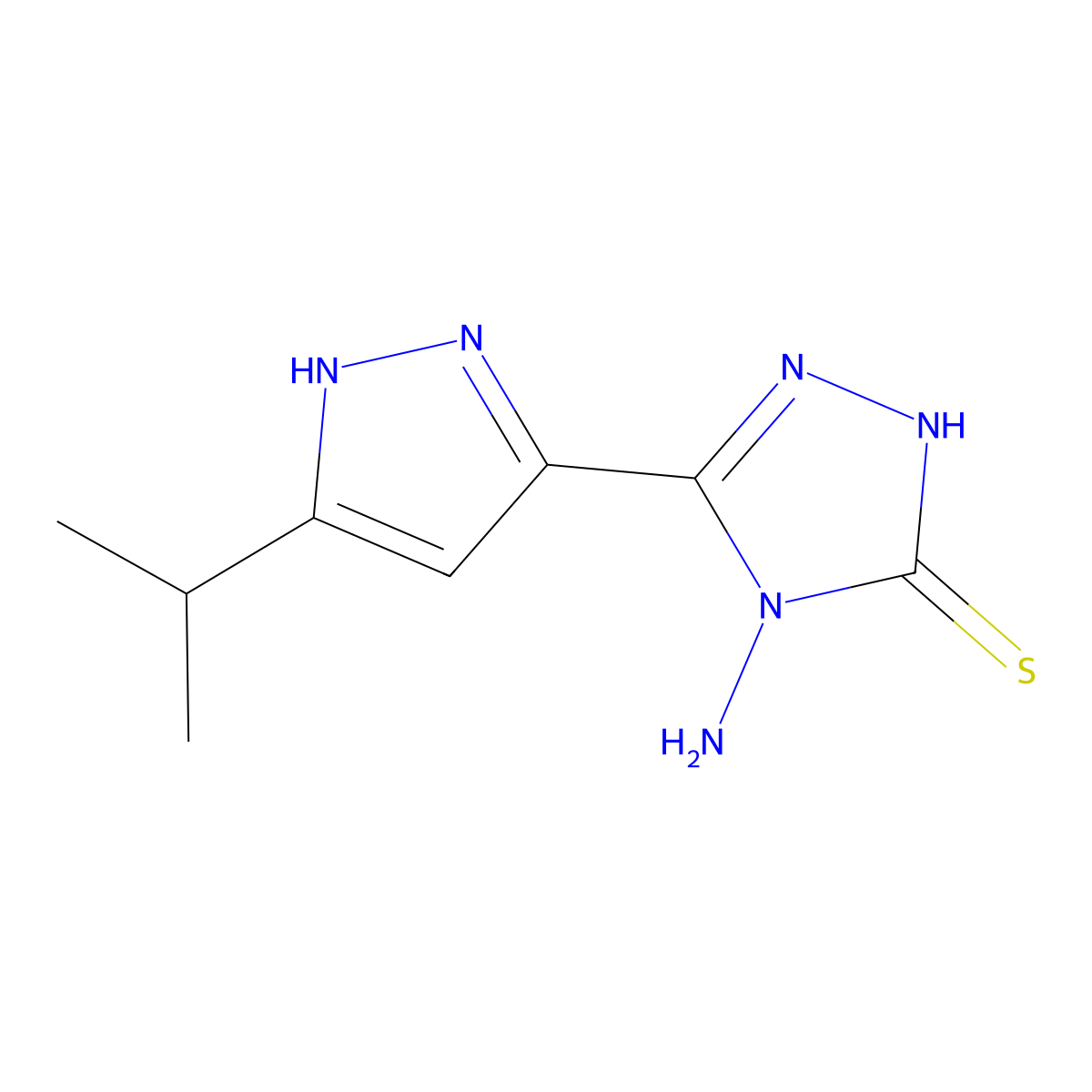 4-Amino-5-(3-isopropyl-1H-pyrazol-5-yl)-4H-1,2,4-triazole-3-thiol molecular structure, CAS 1093613-09-2