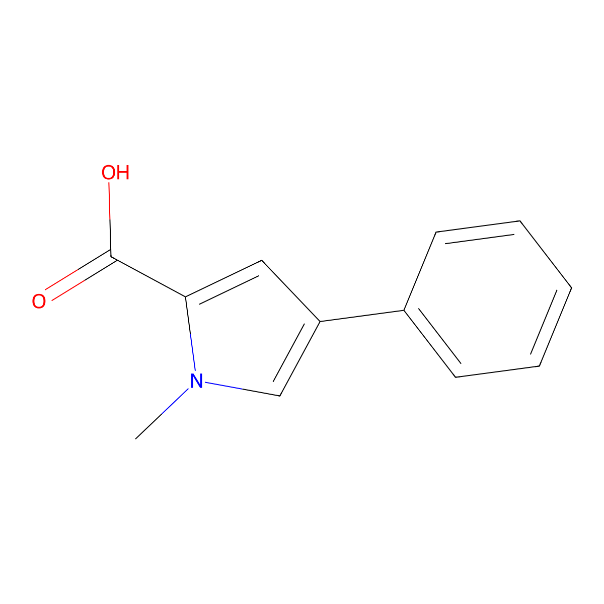 1-methyl-4-phenyl-1H-pyrrole-2-carboxylic acid molecular structure, CAS 1093624-60-2