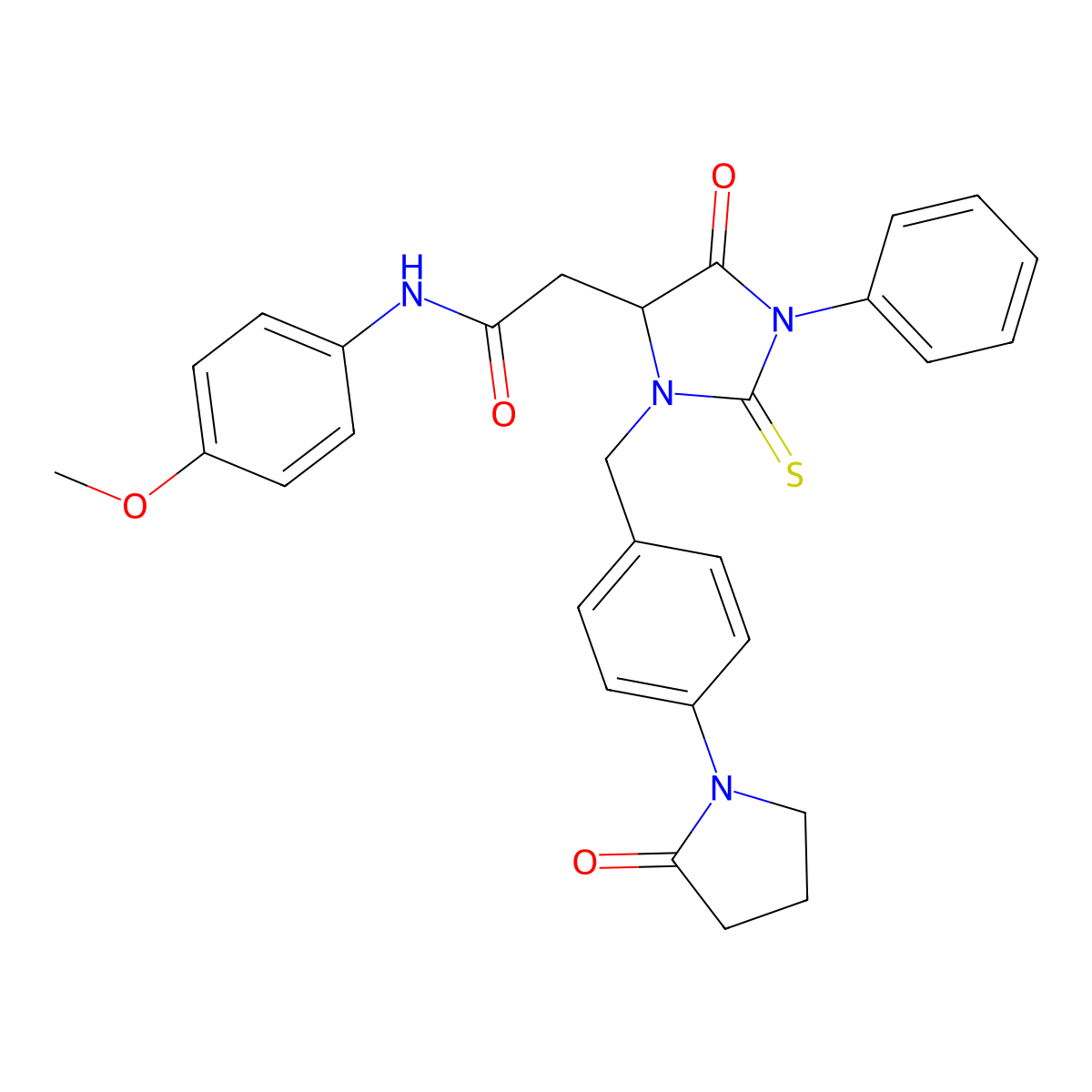 N-(4-methoxyphenyl)-2-[5-oxo-3-[[4-(2-oxopyrrolidin-1-yl)phenyl]methyl]-1-phenyl-2-sulfanylideneimidazolidin-4-yl]acetamide molecular structure, CAS 1093633-91-0