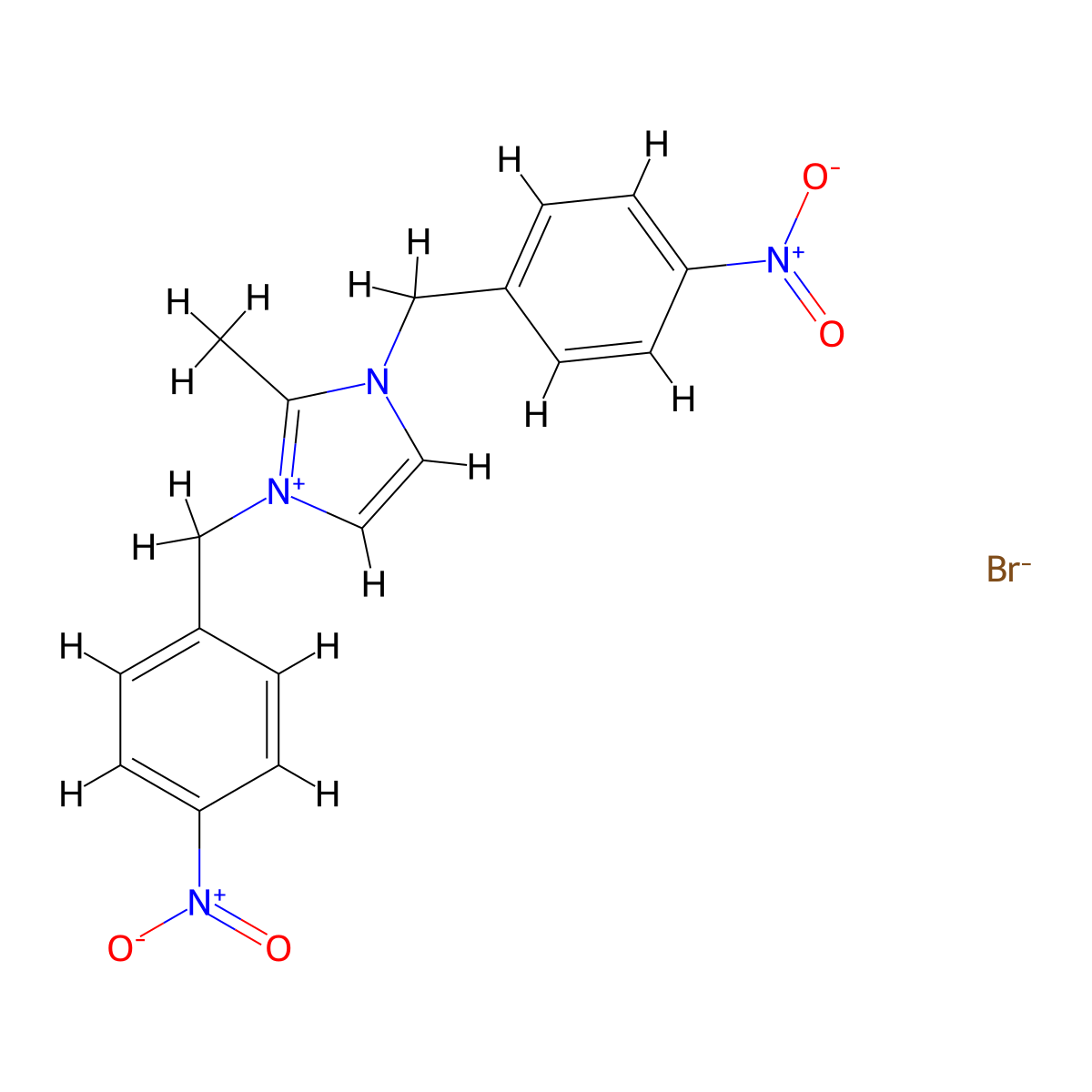 2-methyl-1,3-bis(4-nitrobenzyl)-1H-imidazol-3-ium bromide molecular structure, CAS 1093637-20-7