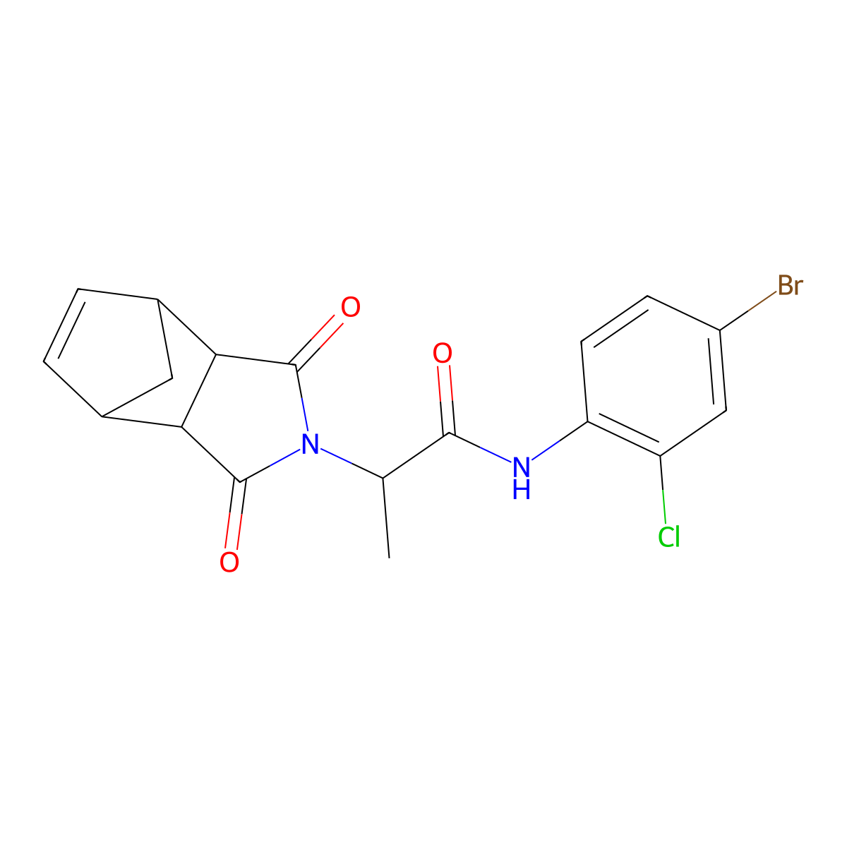 N-(4-bromo-2-chlorophenyl)-2-(1,3-dioxo-1,3,3a,4,7,7a-hexahydro-2H-4,7-methanoisoindol-2-yl)propanamide molecular structure, CAS 1093638-68-6