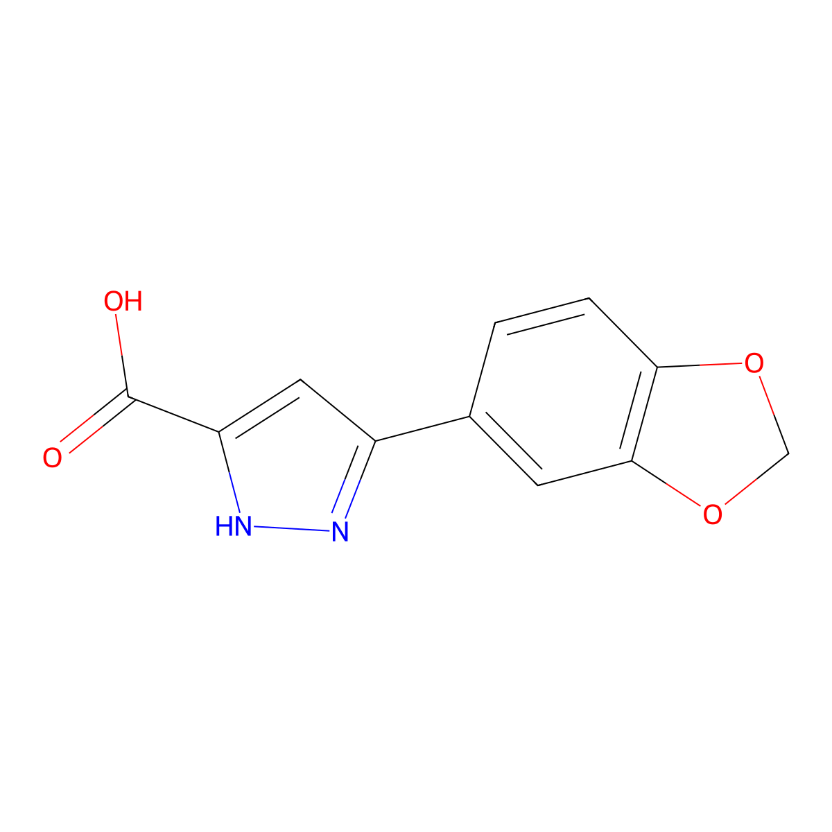 3-(1,3-benzodioxol-5-yl)-1H-pyrazole-5-carboxylic acid molecular structure, CAS 1093642-04-6