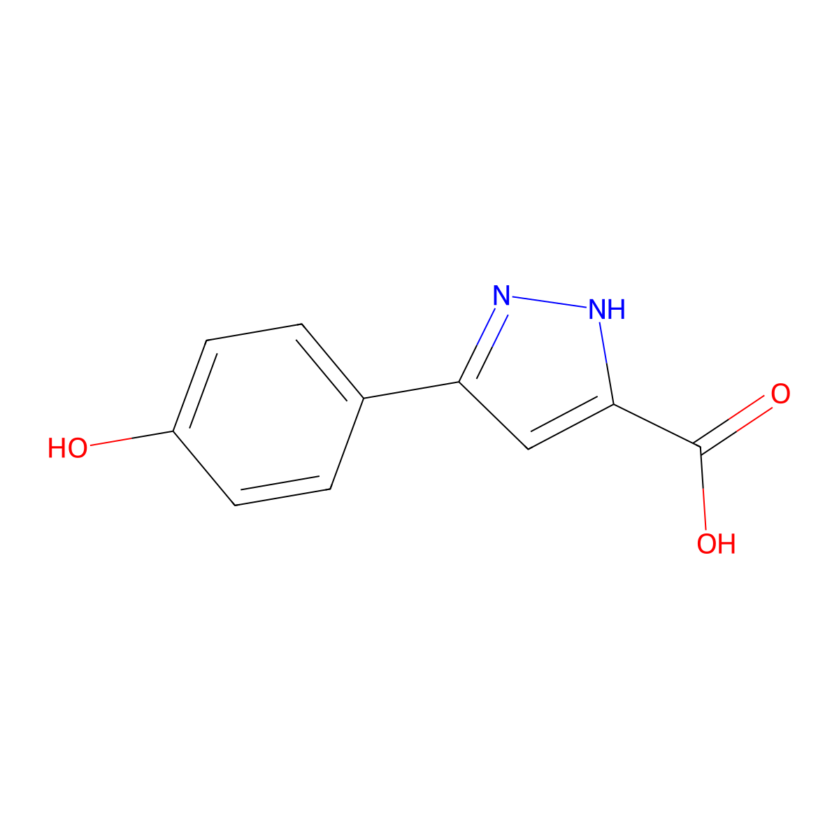 3-(4-hydroxyphenyl)-1H-pyrazole-5-carboxylic acid molecular structure, CAS 1093649-88-7