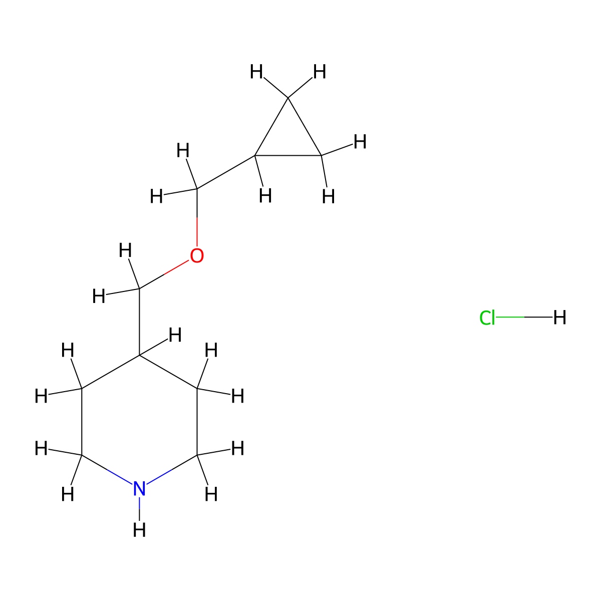 4-[(Cyclopropylmethoxy)methyl]piperidine hydrochloride molecular structure, CAS 1093652-85-7
