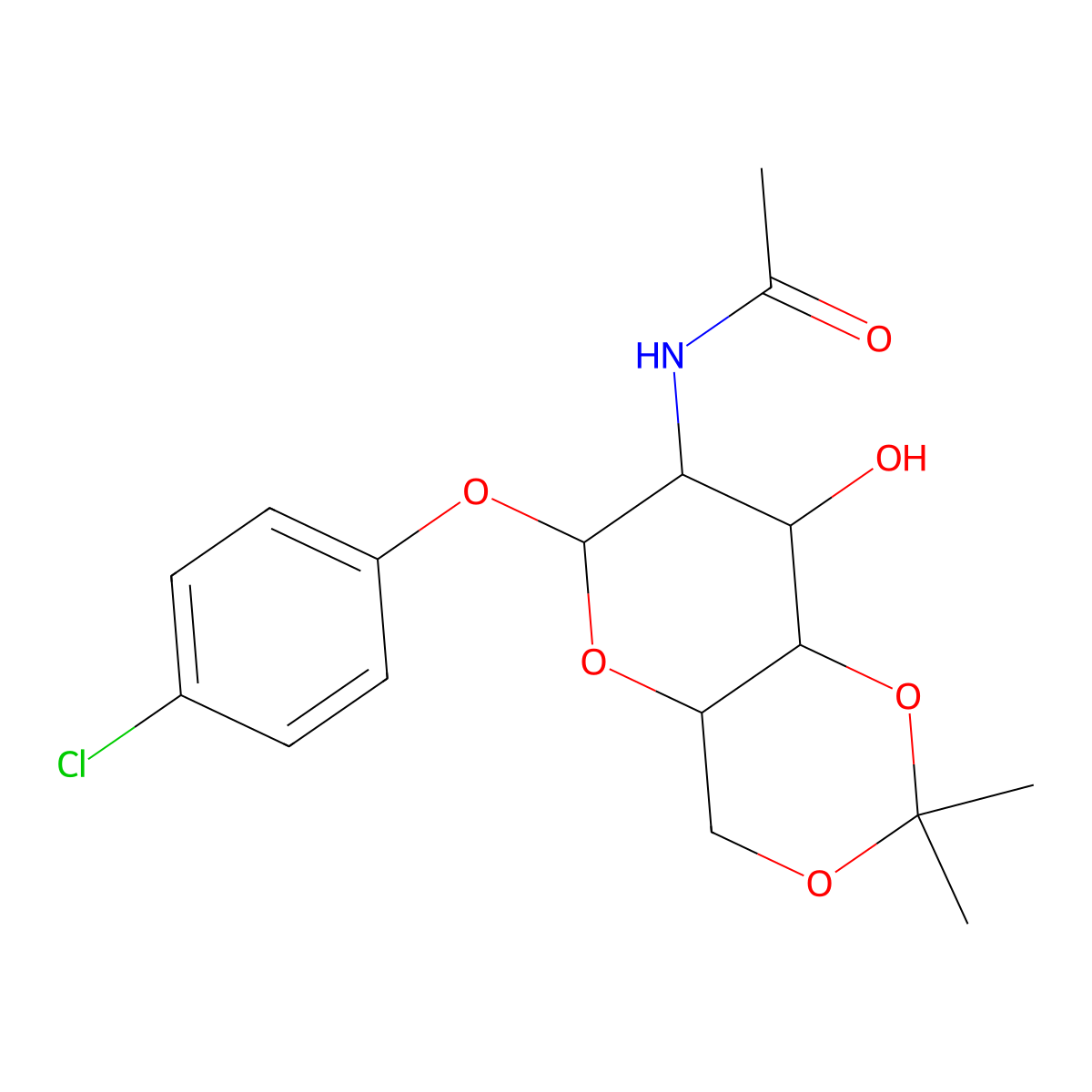 N-((4aR,6S,7R,8R,8aS)-6-(4-chlorophenoxy)-8-hydroxy-2,2-dimethylhexahydropyrano[3,2-d][1,3]dioxin-7-yl)acetamide molecular structure, CAS 1093653-74-7