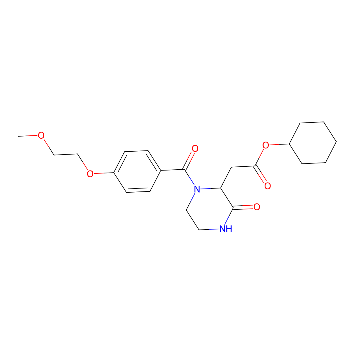 Cyclohexyl (1-{[4-(2-methoxyethoxy)phenyl]carbonyl}-3-oxopiperazin-2-yl)acetate molecular structure, CAS 1093653-80-5