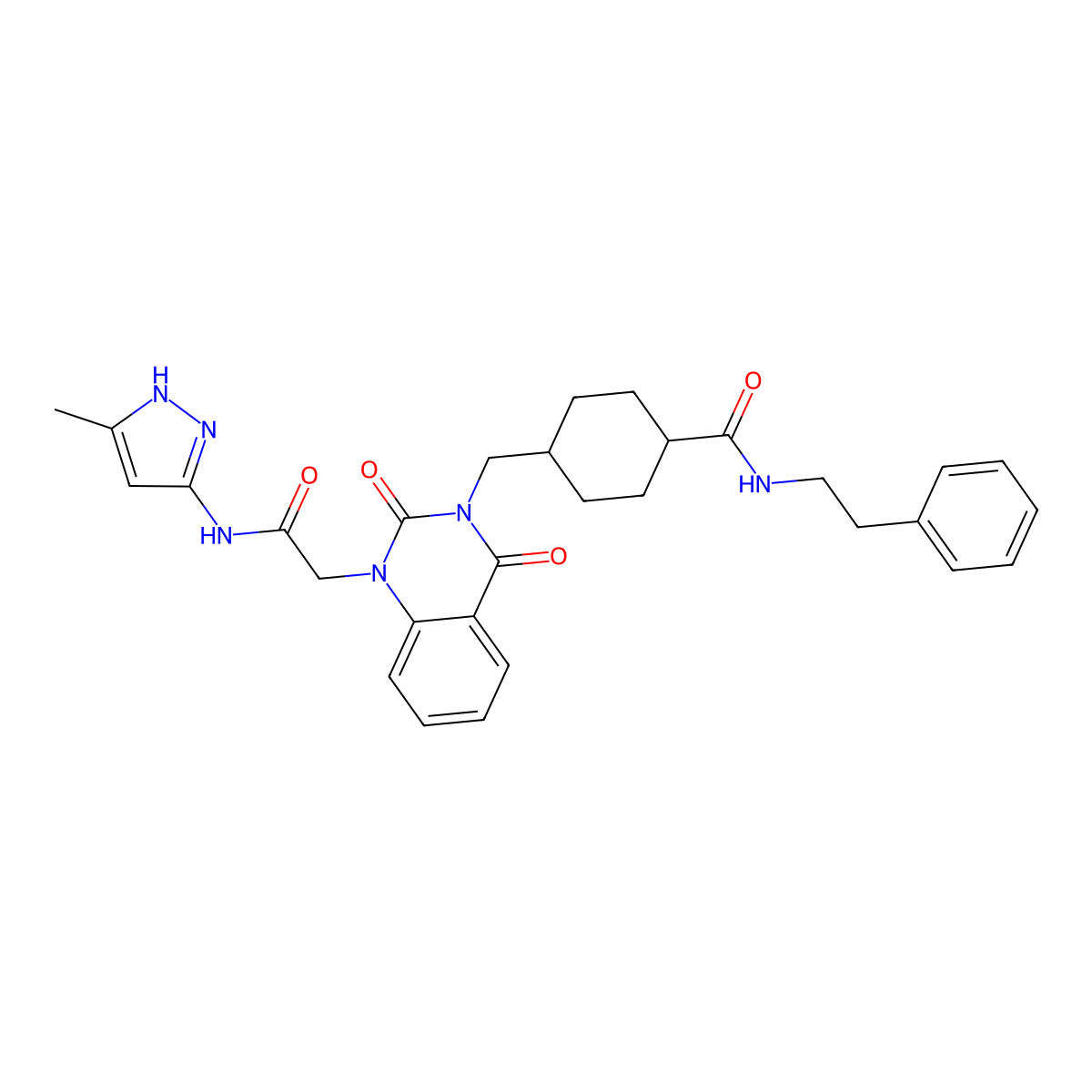4-((1-(2-((3-methyl-1H-pyrazol-5-yl)amino)-2-oxoethyl)-2,4-dioxo-1,2-dihydroquinazolin-3(4H)-yl)methyl)-N-phenethylcyclohexanecarboxamide molecular structure, CAS 1093659-03-0