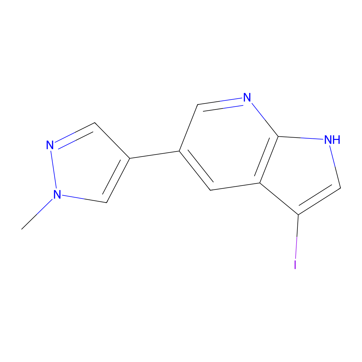 3-Iodo-5-(1-methyl-1H-pyrazol-4-YL)-1H-pyrrolo[2,3-B]pyridine molecular structure, CAS 1093676-98-2