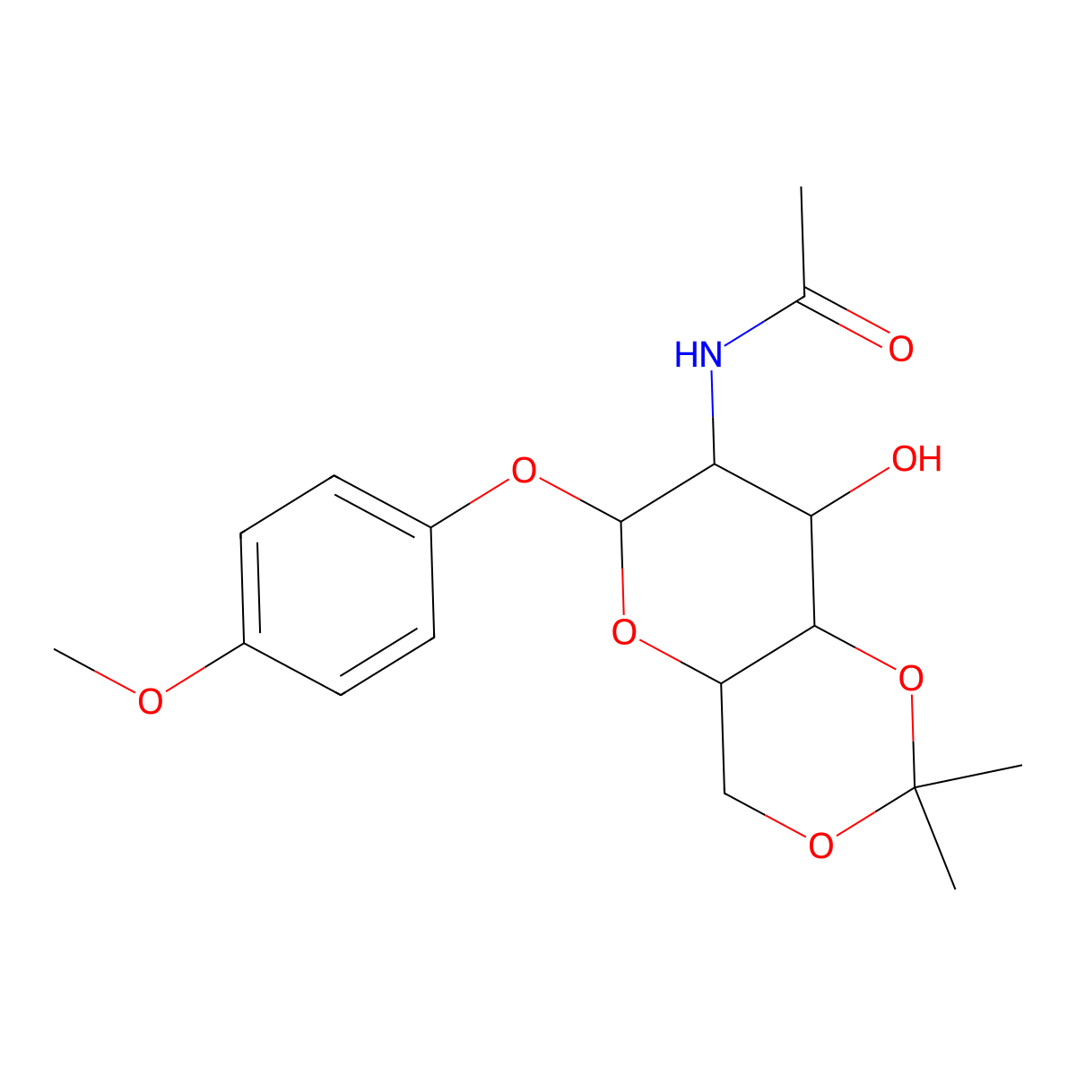 N-[8-Hydroxy-6-(4-methoxy-phenoxy)-2,2-dimethyl-hexahydro-pyrano[3,2-d][1,3]dioxin-7-yl]-acetamide molecular structure, CAS 1093683-94-3