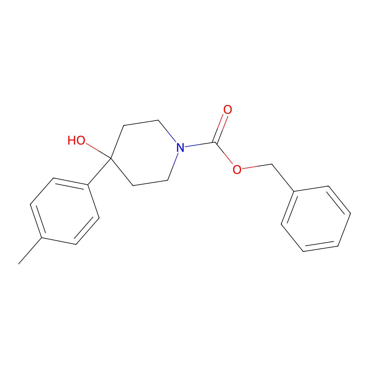 Benzyl 4-hydroxy-4-(4-methylphenyl)piperidine-1-carboxylate molecular structure, CAS 1093684-77-5
