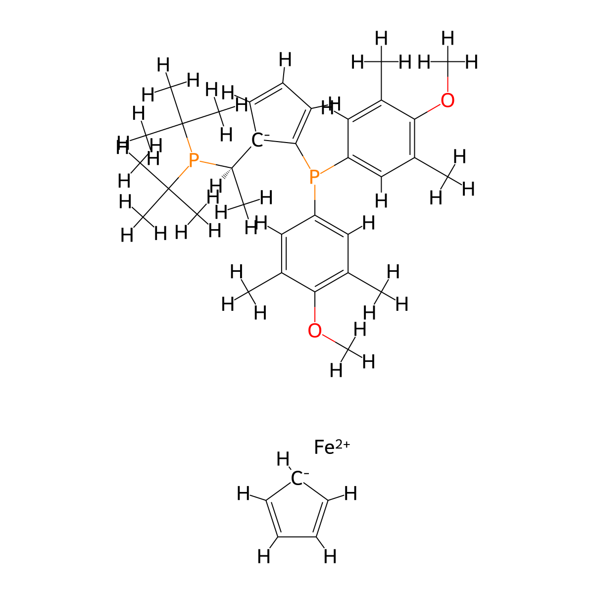 (R)-1-[(Sp)-2-[Bis(4-methoxy-3,5-dimethylphenyl)phosphino]ferrocenyl}ethyldi-tert-butylphosphine molecular structure, CAS 1093686-50-0