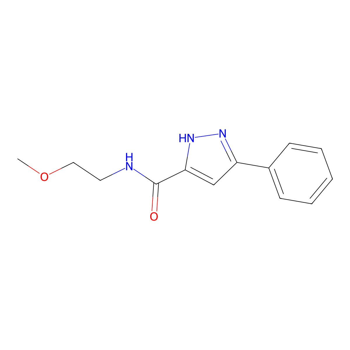 N-(2-methoxyethyl)-3-phenyl-1H-pyrazole-5-carboxamide molecular structure, CAS 1093738-93-2