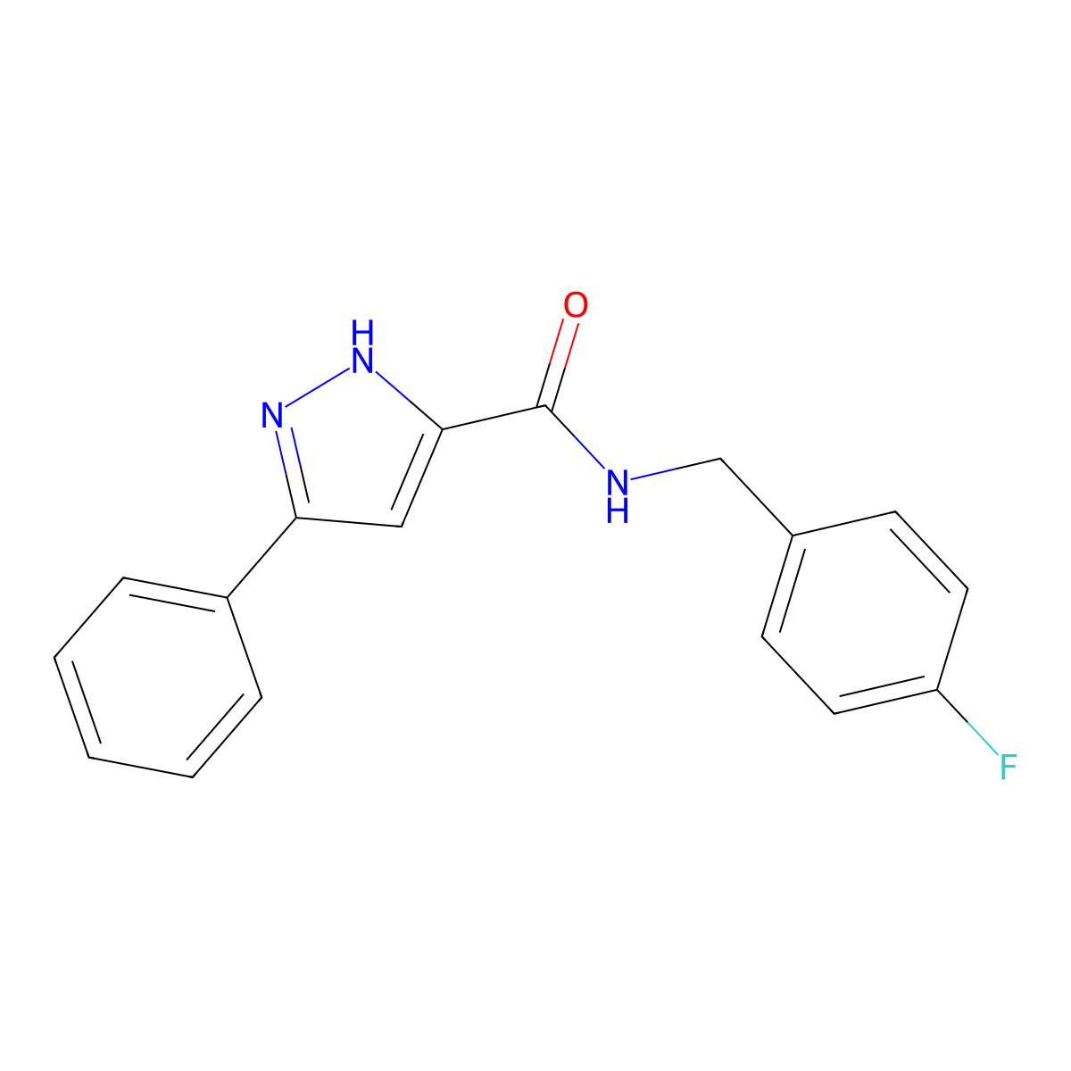N-[(4-fluorophenyl)methyl]-3-phenyl-1H-pyrazole-5-carboxamide molecular structure, CAS 1093739-03-7