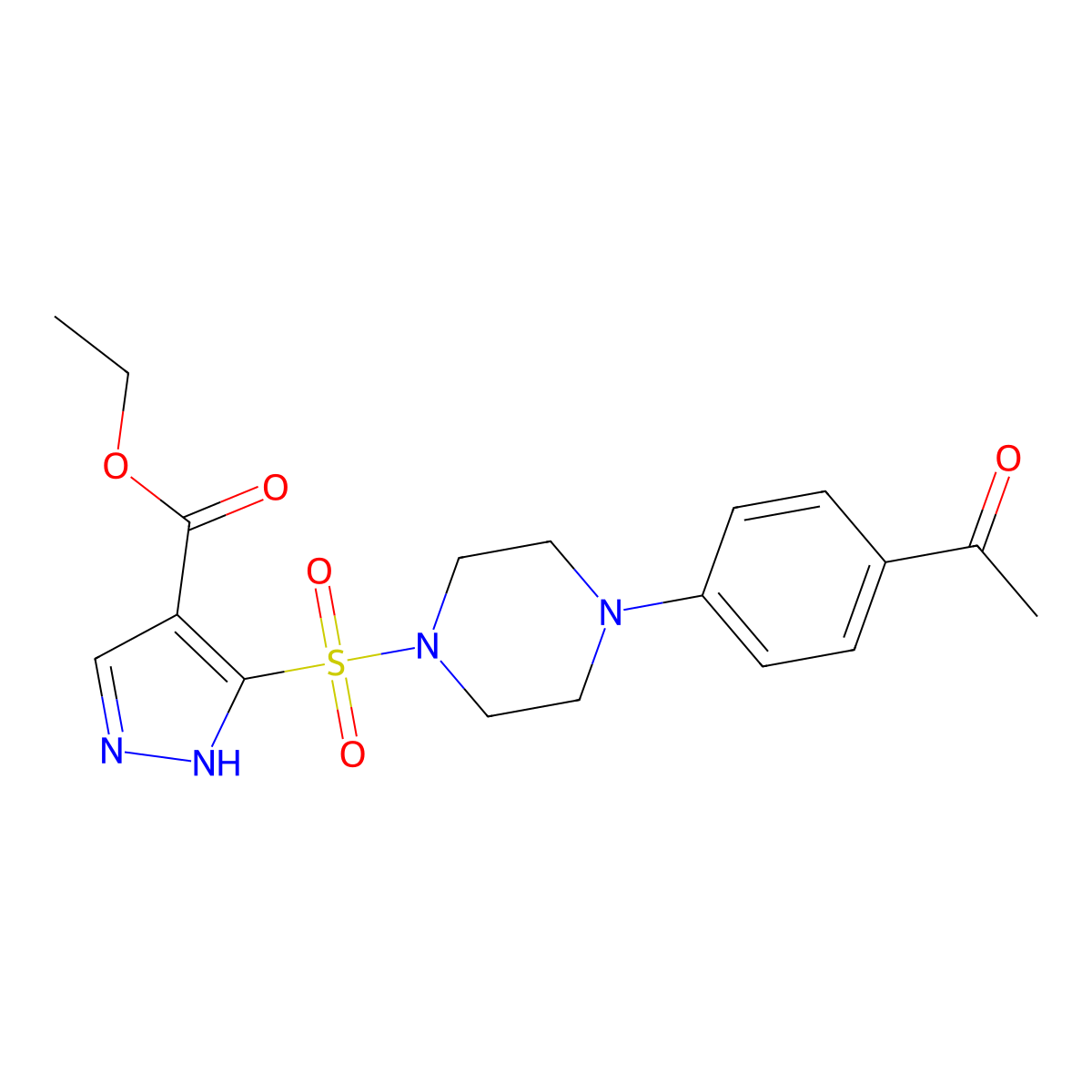 ethyl 5-((4-(4-acetylphenyl)piperazin-1-yl)sulfonyl)-1H-pyrazole-4-carboxylate molecular structure, CAS 1093742-38-1