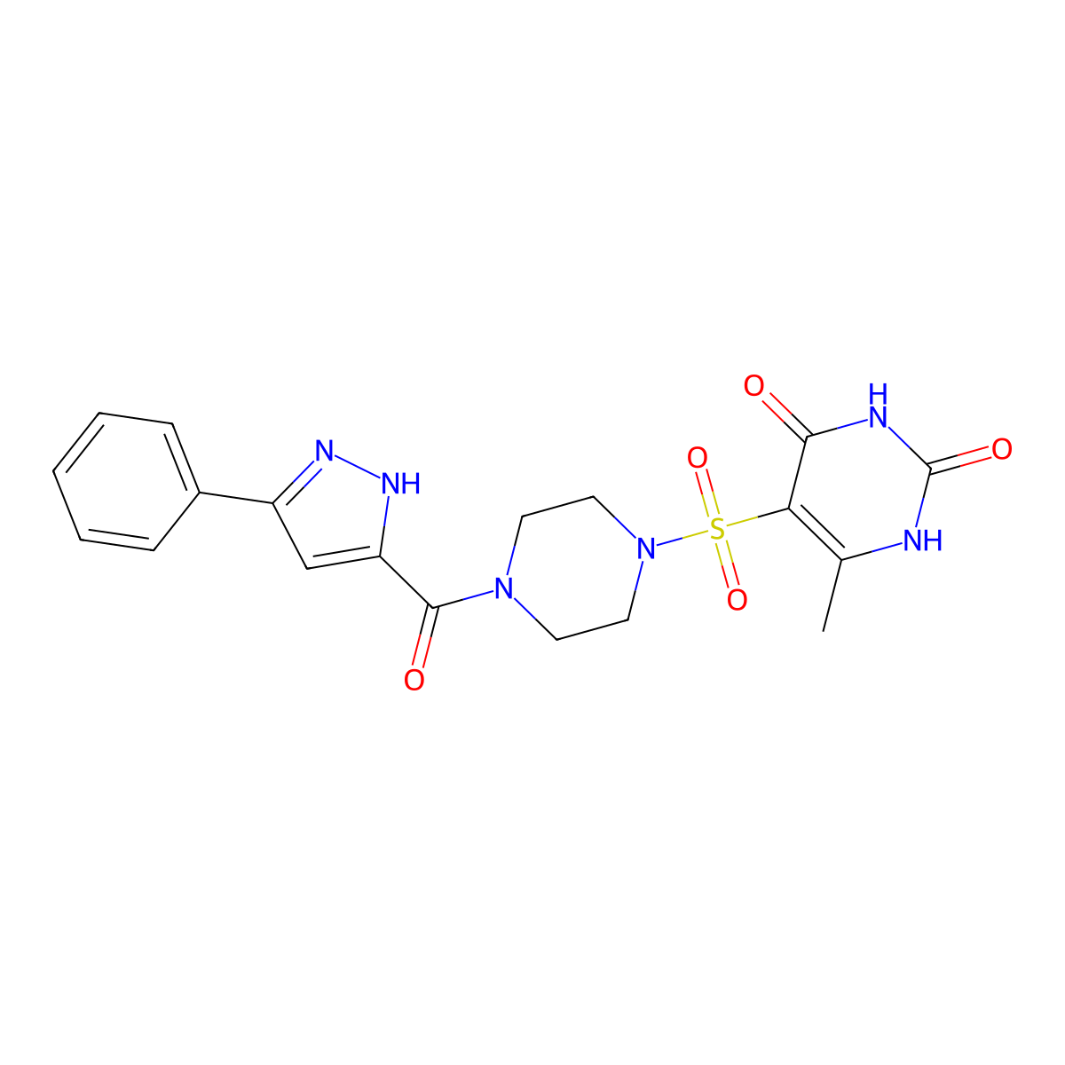 6-Methyl-5-{[4-(3-phenyl-1H-pyrazole-5-carbonyl)piperazin-1-YL]sulfonyl}-1,2,3,4-tetrahydropyrimidine-2,4-dione molecular structure, CAS 1093746-18-9