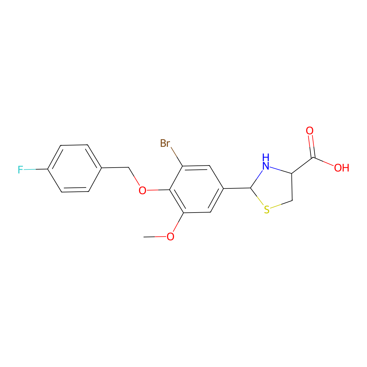 2-(3-Bromo-4-((4-fluorobenzyl)oxy)-5-methoxyphenyl)thiazolidine-4-carboxylic acid molecular structure, CAS 1093748-54-9