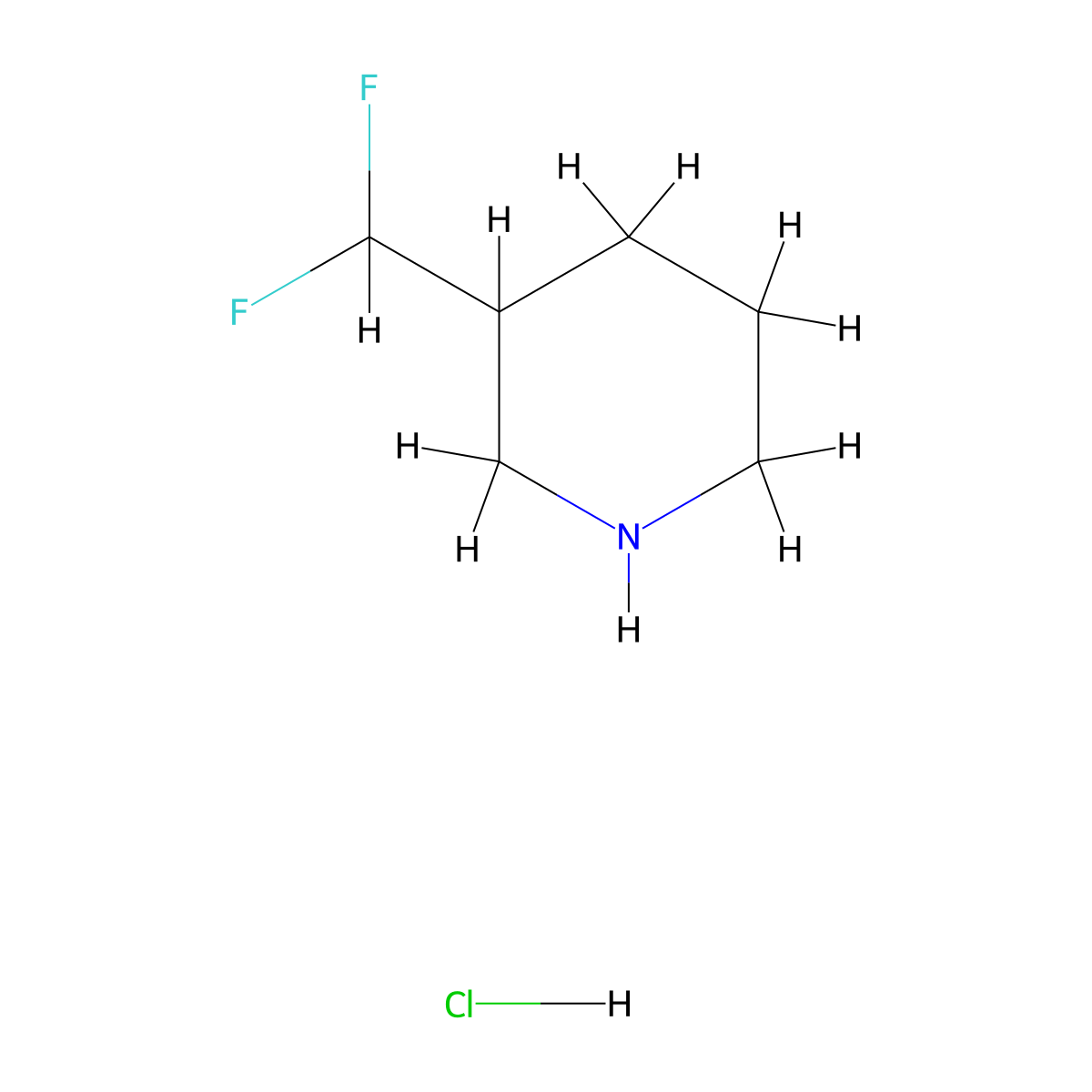 3-(Difluoromethyl)piperidine hydrochloride molecular structure, CAS 1093759-69-3