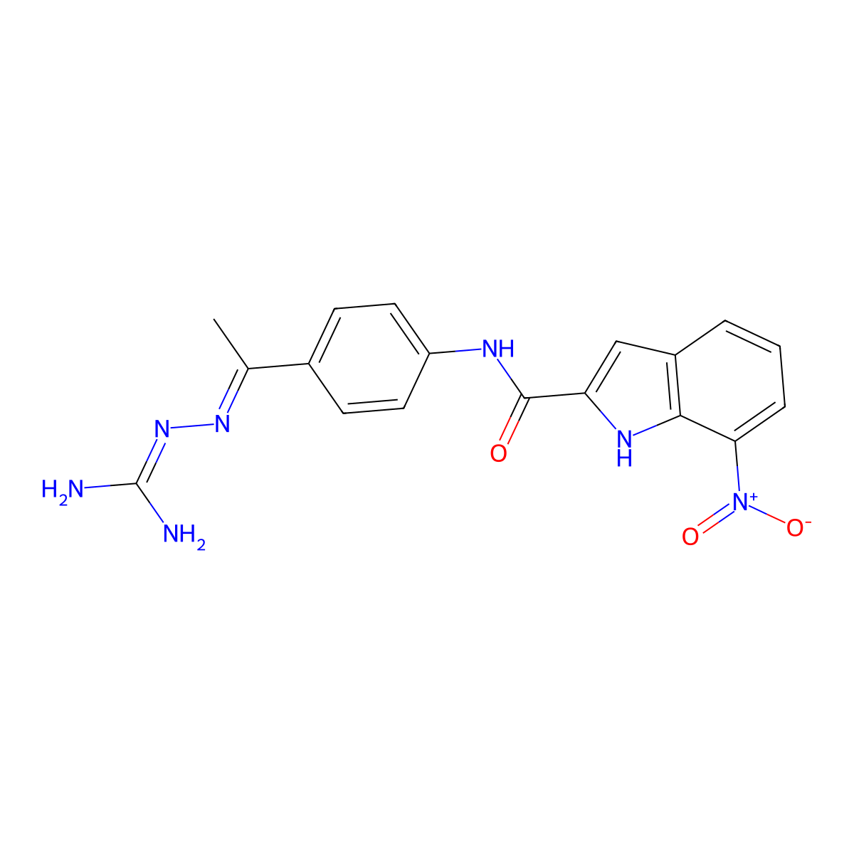 N-[4-[(E)-N-carbamimidamido-C-methyl-carbonimidoyl]phenyl]-7-nitro-1H-indole-2-carboxamide molecular structure, CAS 1093793-05-5