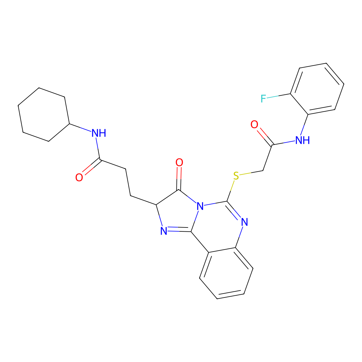 N-cyclohexyl-3-[5-({[(2-fluorophenyl)carbamoyl]methyl}sulfanyl)-3-oxo-2H,3H-imidazo[1,2-c]quinazolin-2-yl]propanamide molecular structure, CAS 1093808-18-4