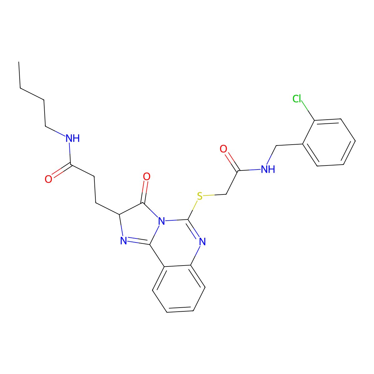 N-butyl-3-{5-[({[(2-chlorophenyl)methyl]carbamoyl}methyl)sulfanyl]-3-oxo-2H,3H-imidazo[1,2-c]quinazolin-2-yl}propanamide molecular structure, CAS 1093808-40-2