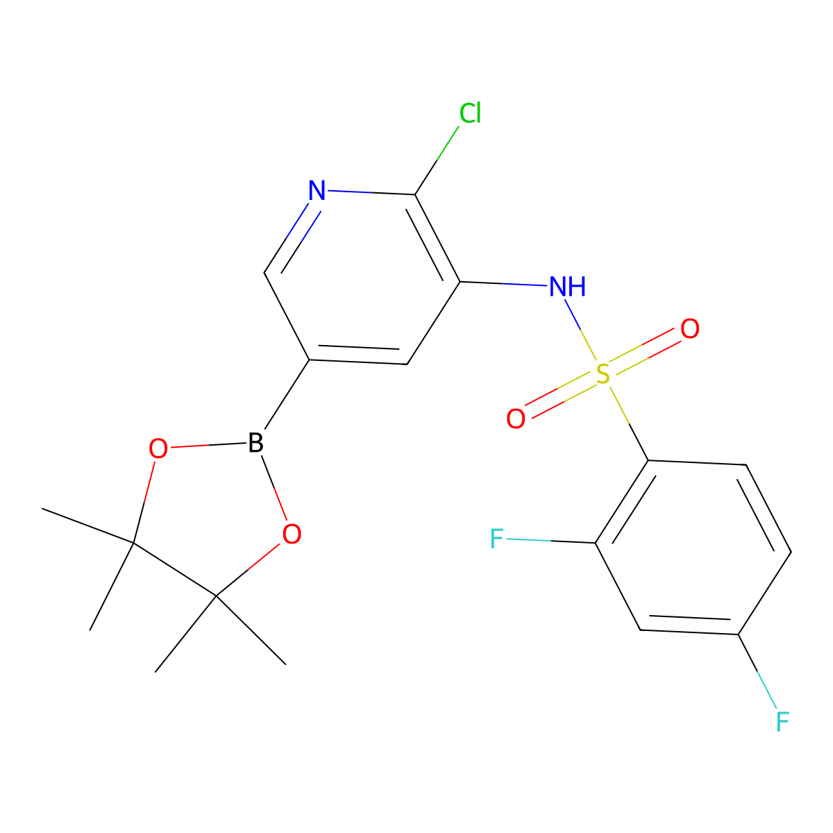 N-(2-chloro-5-(4,4,5,5-tetramethyl-1,3,2-dioxaborolan-2-yl)pyridin-3-yl)-2,4-difluorobenzenesulfonamide molecular structure, CAS 1093819-56-7