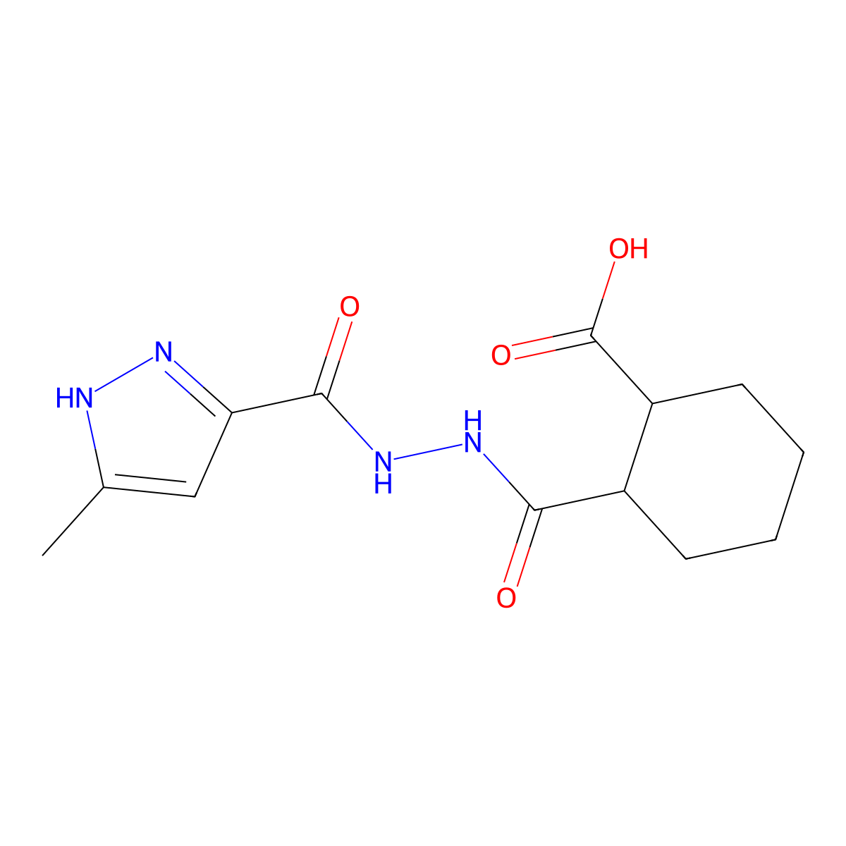 2-({2-[(3-methyl-1H-pyrazol-5-yl)carbonyl]hydrazino}carbonyl)cyclohexanecarboxylic acid molecular structure, CAS 1093841-50-9