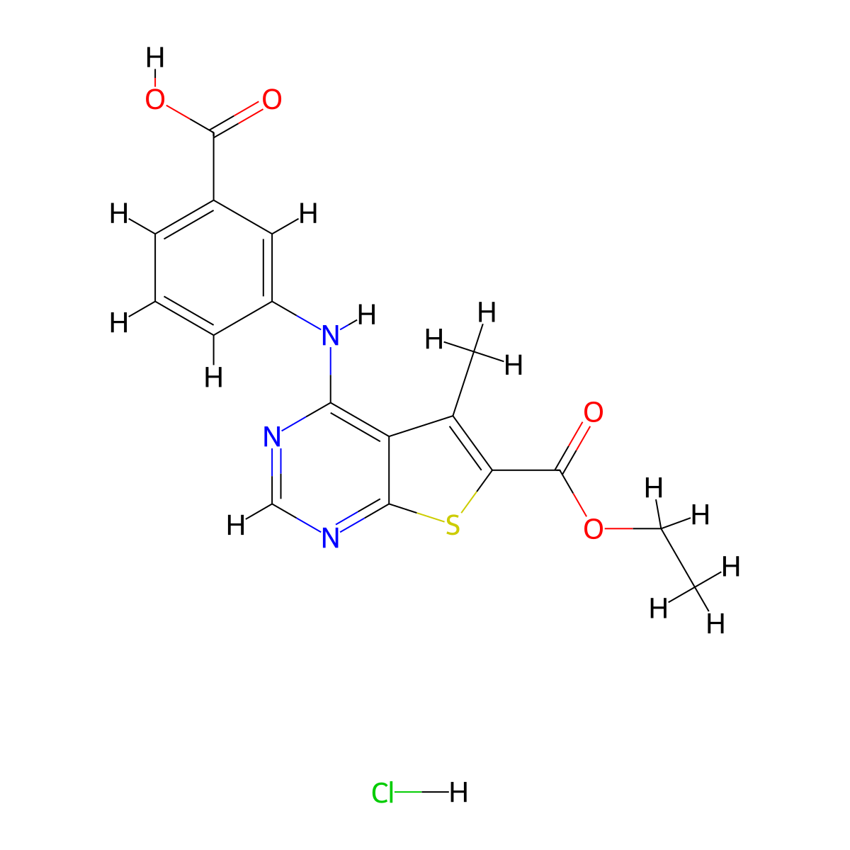 3-{[6-(Ethoxycarbonyl)-5-methylthieno[2,3-d]pyrimidin-4-yl]amino}benzoic acid hydrochloride molecular structure, CAS 1093851-14-9