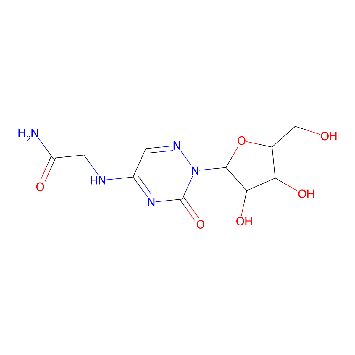 2-((2-((2R,3R,4S,5R)-3,4-dihydroxy-5-(hydroxymethyl)tetrahydrofuran-2-yl)-3-oxo-2,3-dihydro-1,2,4-triazin-5-yl)amino)acetamide molecular structure, CAS 1093860-53-7