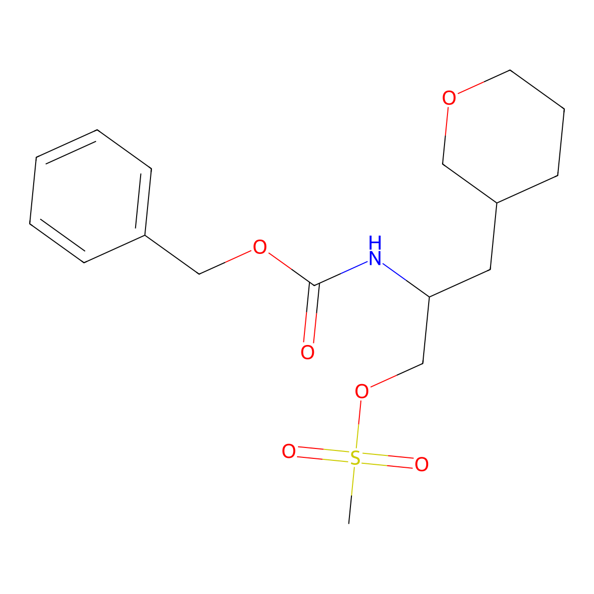 (S)-2-(((Benzyloxy)carbonyl)amino)-3-((R)-tetrahydro-2H-pyran-3-yl)propyl methanesulfonate molecular structure, CAS 1093869-18-1