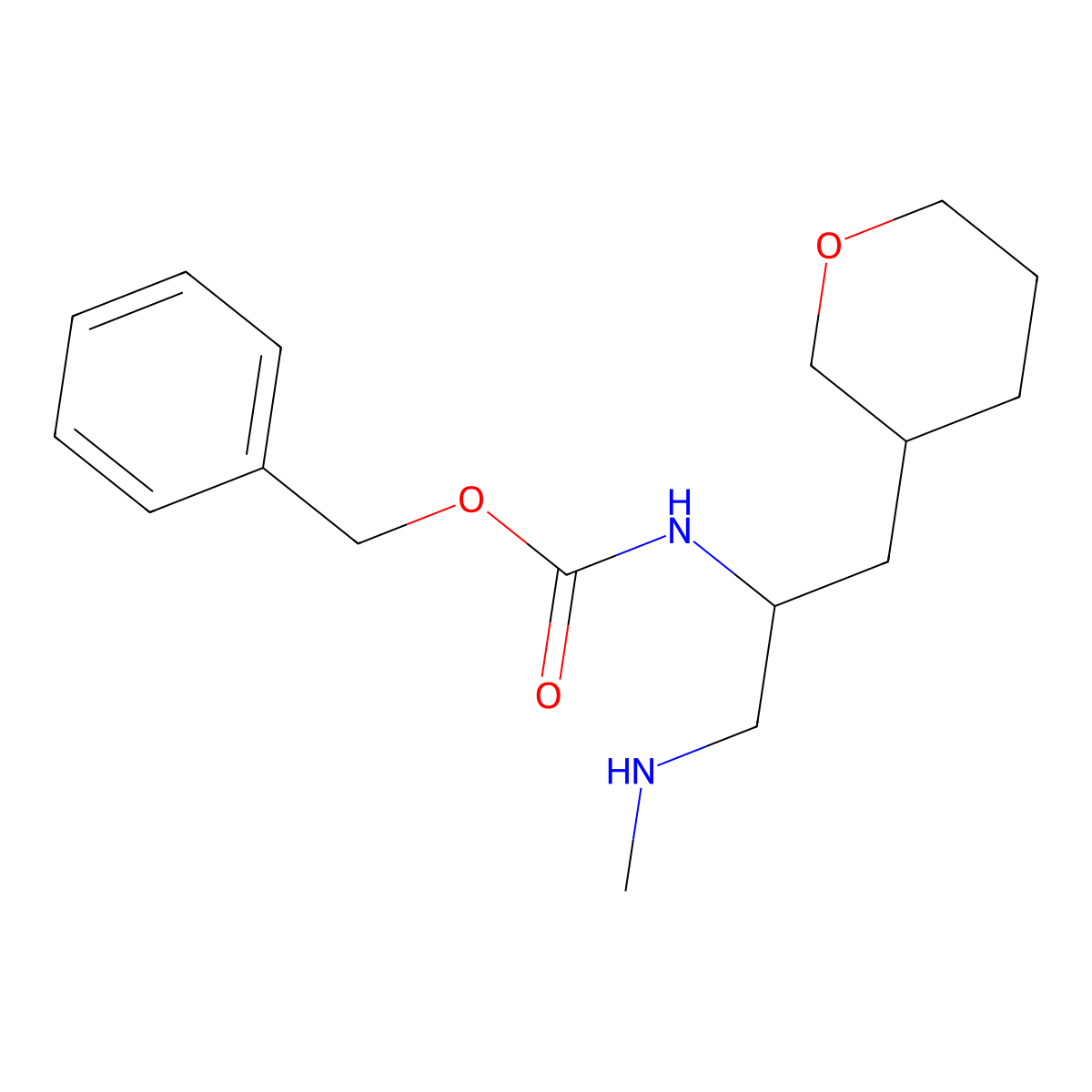 Benzyl ((S)-1-(methylamino)-3-((R)-tetrahydro-2H-pyran-3-yl)propan-2-yl)carbamate molecular structure, CAS 1093869-19-2