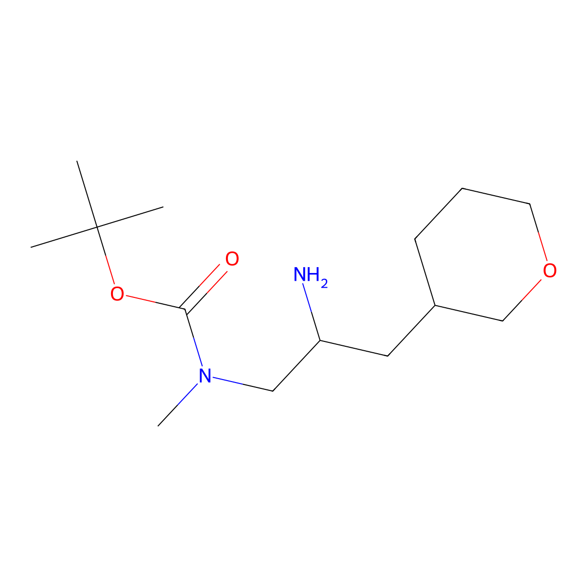 tert-Butyl ((S)-2-amino-3-((R)-tetrahydro-2H-pyran-3-yl)propyl)(methyl)carbamate molecular structure, CAS 1093869-21-6