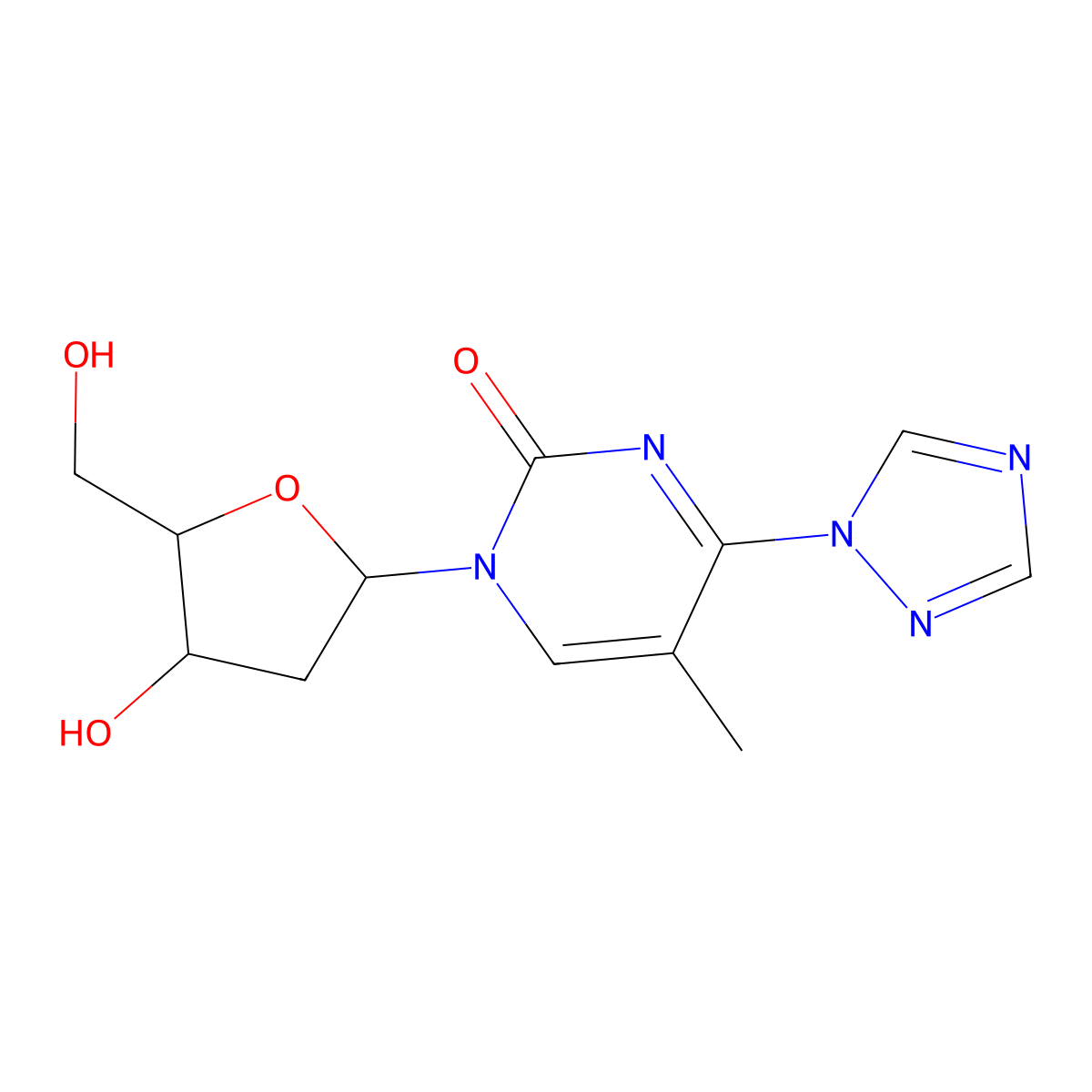 1-[(2R,4S,5R)-4-hydroxy-5-(hydroxymethyl)oxolan-2-yl]-5-methyl-4-(1,2,4-triazol-1-yl)pyrimidin-2-one molecular structure, CAS 109389-24-4