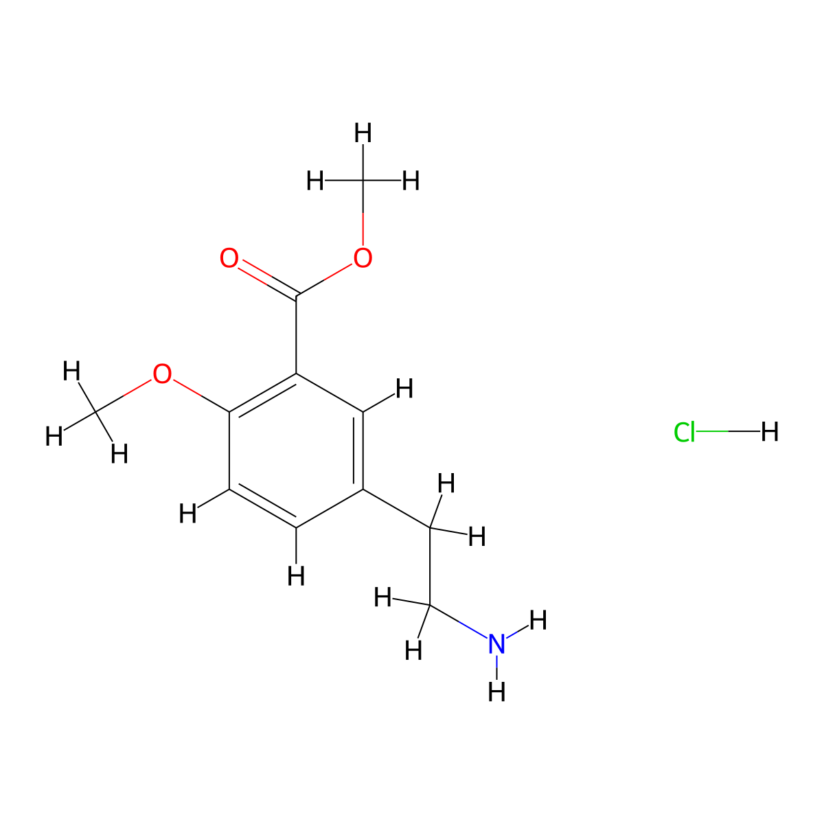 Methyl 5-(2-aminoethyl)-2-methoxybenzoate hydrochloride molecular structure, CAS 1093938-80-7