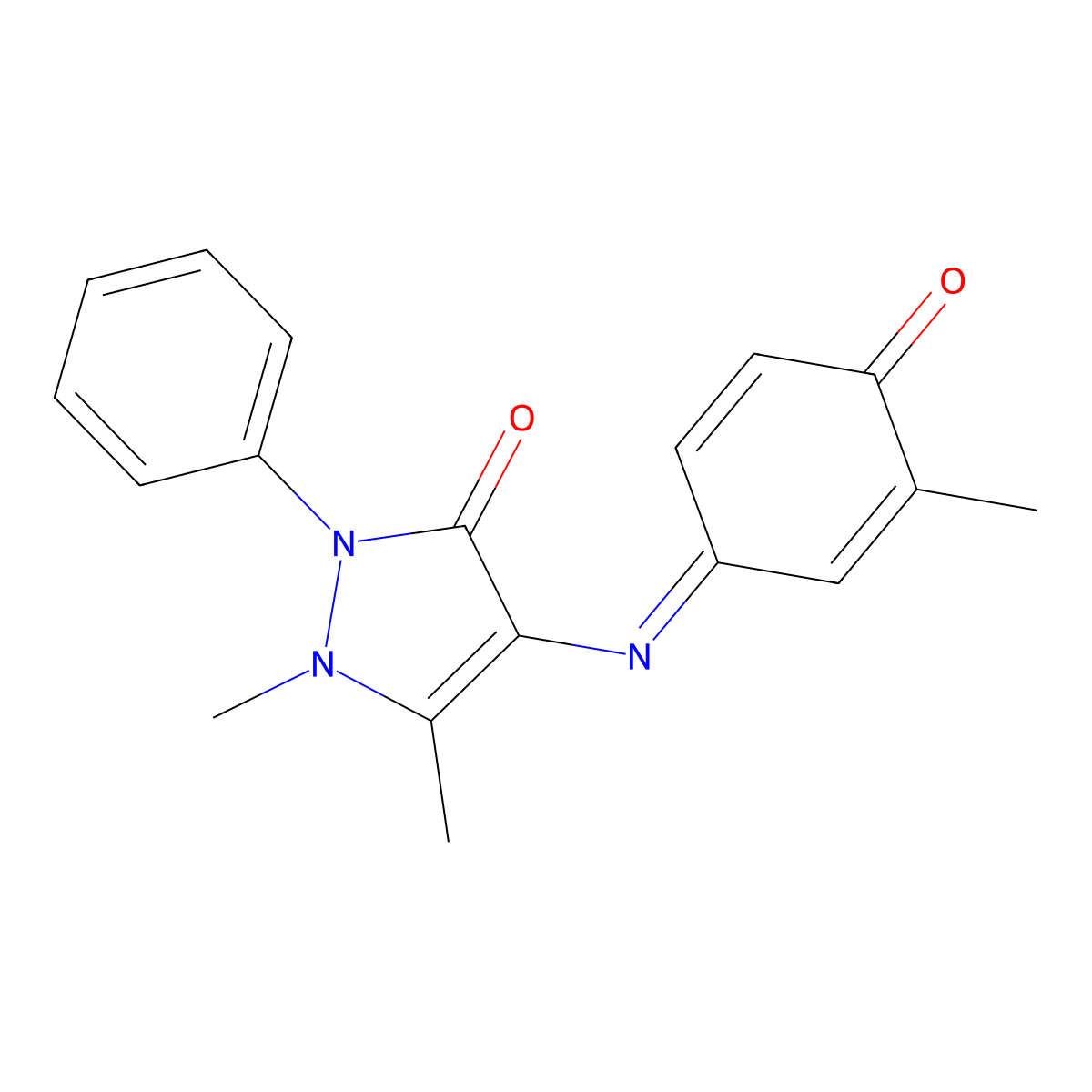 1,5-dimethyl-4-[(3-methyl-4-oxocyclohexa-2,5-dienyliden)amino]-2-phenyl-2,3-dihydro-1H-pyrazol-3-one molecular structure, CAS 1093946-58-7