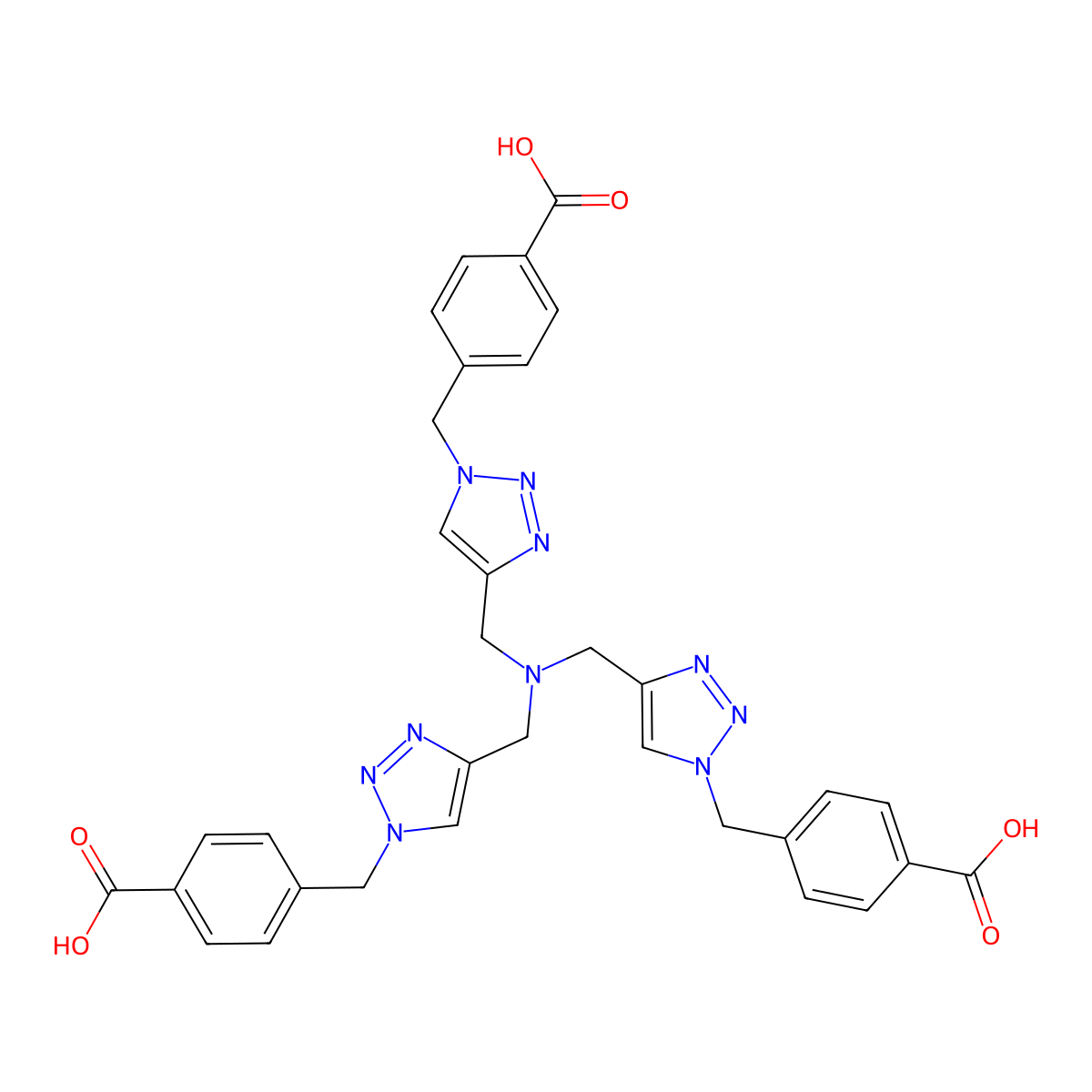 4,4',4''-(((Nitrilotris(methylene))tris(1H-1,2,3-triazole-4,1-diyl))tris(methylene))tribenzoic acid molecular structure, CAS 1093949-56-4