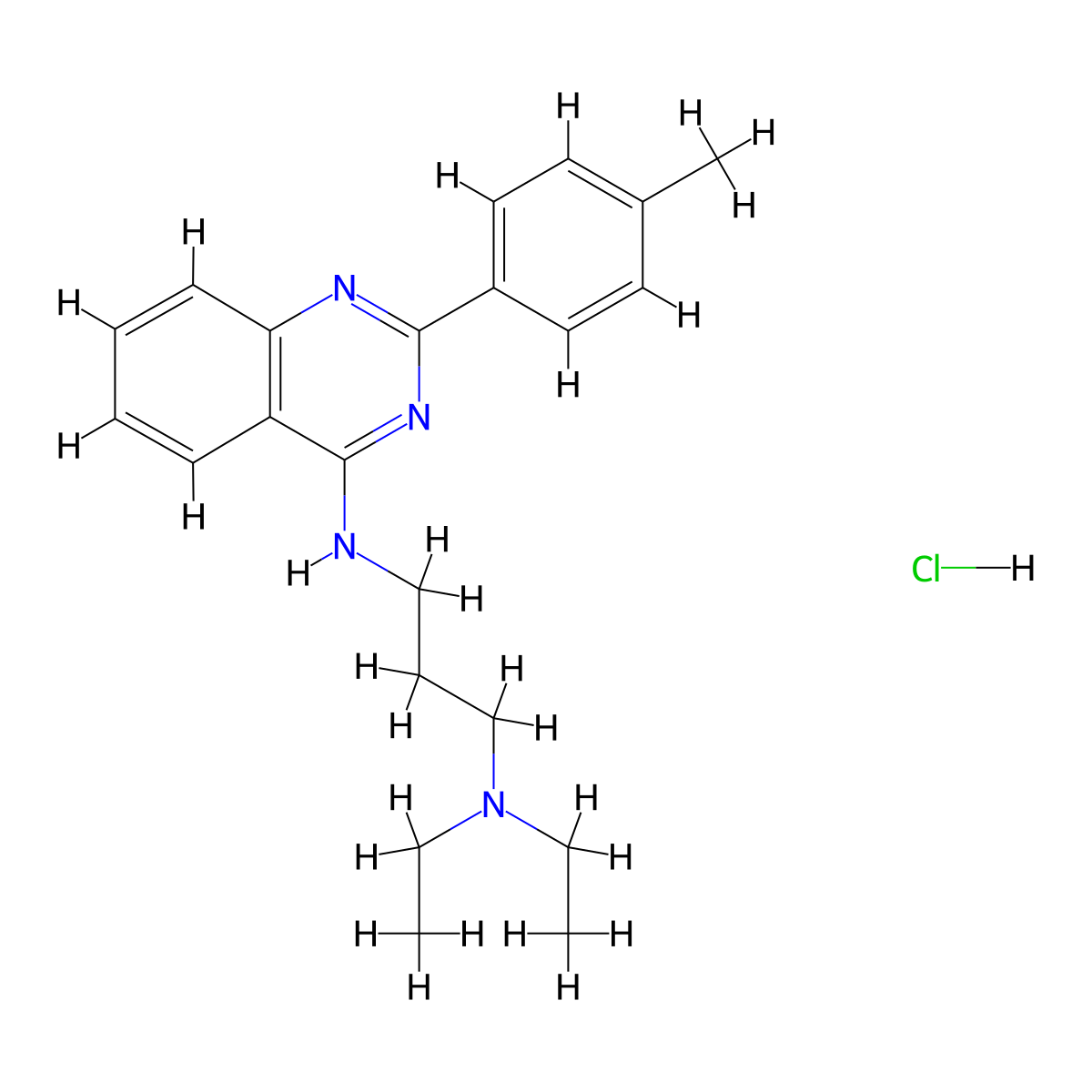 N',N'-diethyl-N-[2-(4-methylphenyl)quinazolin-4-yl]propane-1,3-diamine;hydrochloride molecular structure, CAS 1093961-17-1