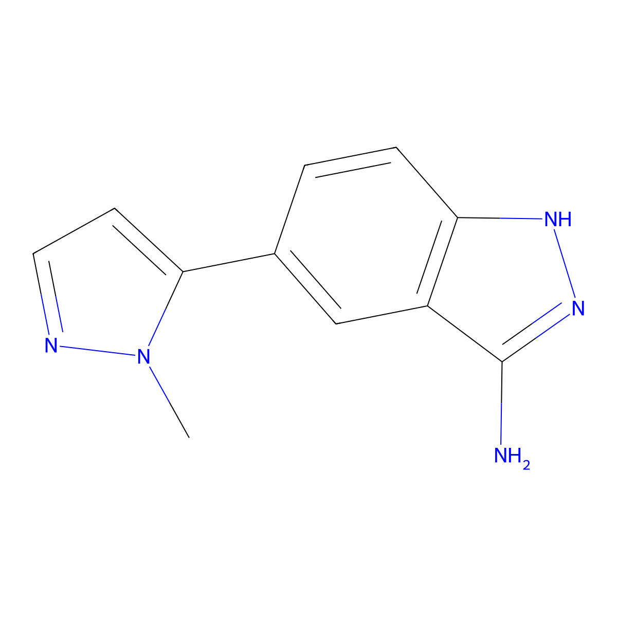 5-(1-methyl-1H-pyrazol-5-yl)-1H-Indazol-3-amine molecular structure, CAS 1093965-03-7