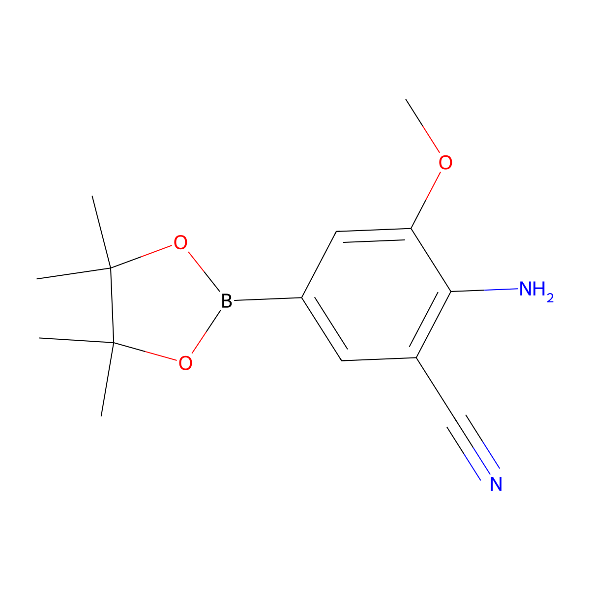 2-Amino-3-methoxy-5-(4,4,5,5-tetramethyl-1,3,2-dioxaborolan-2-yl)benzonitrile molecular structure, CAS 1093966-41-6