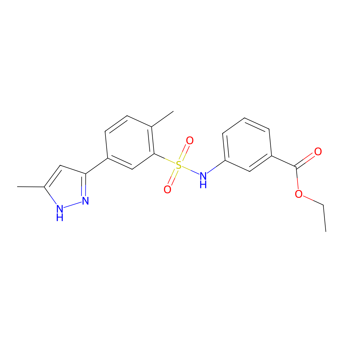 ethyl 3-{[2-methyl-5-(5-methyl-2H-pyrazol-3-yl)benzene]sulfonamido}benzoate molecular structure, CAS 1093974-21-0