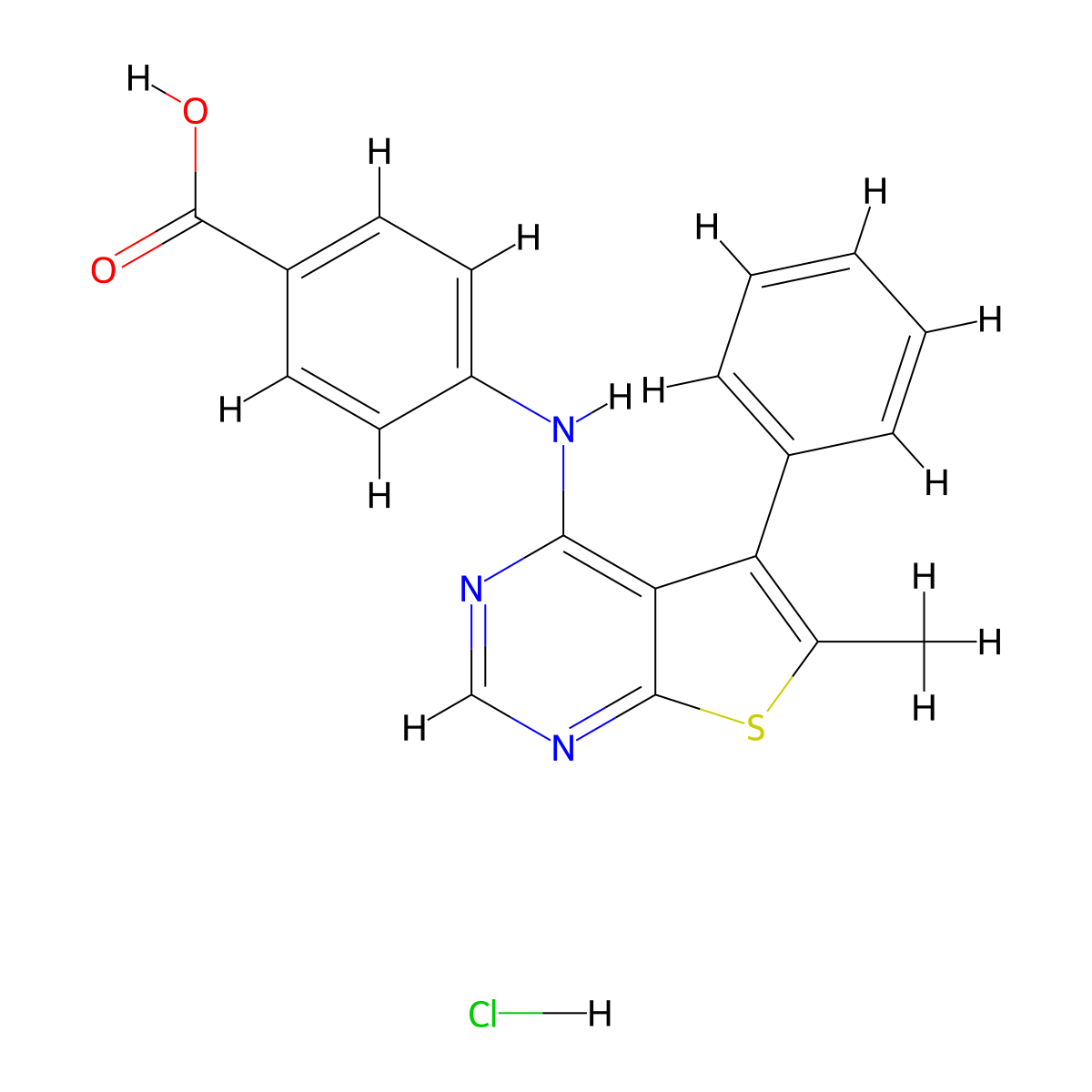 4-[(6-Methyl-5-phenylthieno[2,3-d]pyrimidin-4-yl)amino]benzoic acid HCl molecular structure, CAS 1093997-58-0