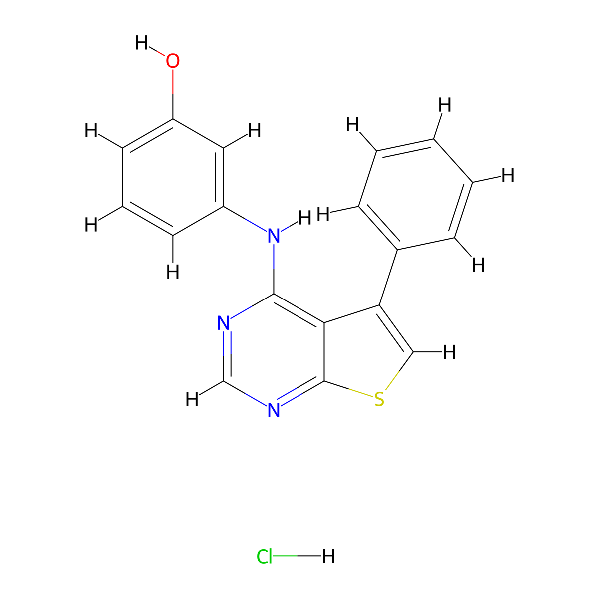 3-({5-Phenylthieno[2,3-d]pyrimidin-4-yl}amino)phenol hydrochloride molecular structure, CAS 1094000-55-1