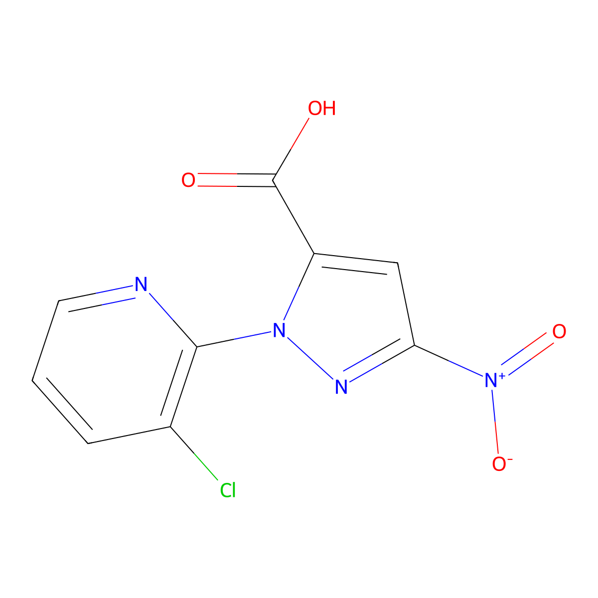 1-(3-chloropyridin-2-yl)-3-nitro-1H-pyrazole-5-carboxylic acid molecular structure, CAS 1094004-56-4