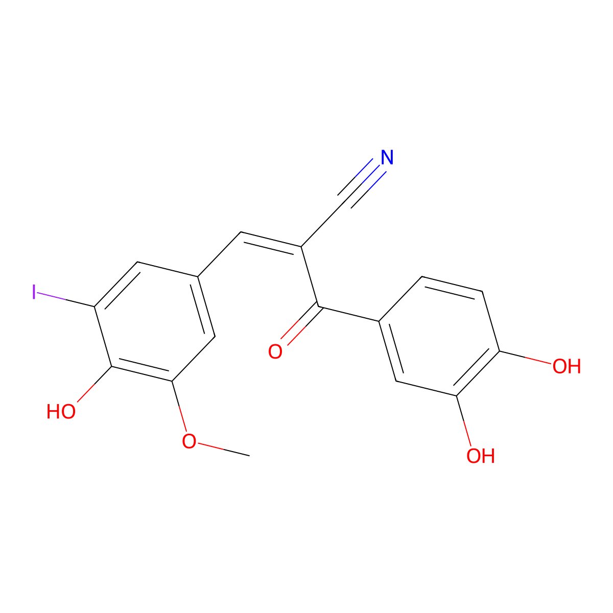 (2E)-2-(3,4-dihydroxybenzoyl)-3-(4-hydroxy-3-iodo-5-methoxyphenyl)prop-2-enenitrile molecular structure, CAS 1094048-77-7